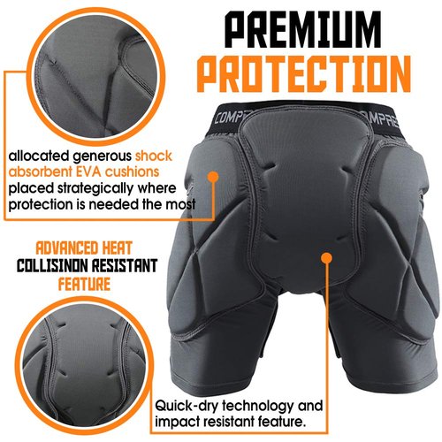 Shinestone Protective Padded Shorts Detachable Protection Pants (Grey,Medium)