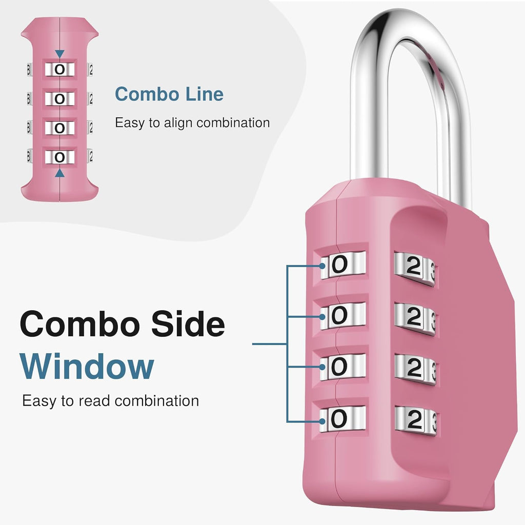 Puroma 4-Digit Waterproof Combination Lock - Secure Outdoor Padlock for Gym Lockers & Toolboxes | Basic Pink Rose