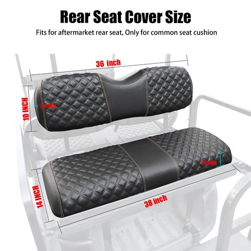 Roykaw Golf Cart Seat Covers Kit for Aftermarket Rear Seat, for Common Seat Cushion, Marine Grade Vinyl Material/More Soft and Comfortable, Breathable & Easy to Clean