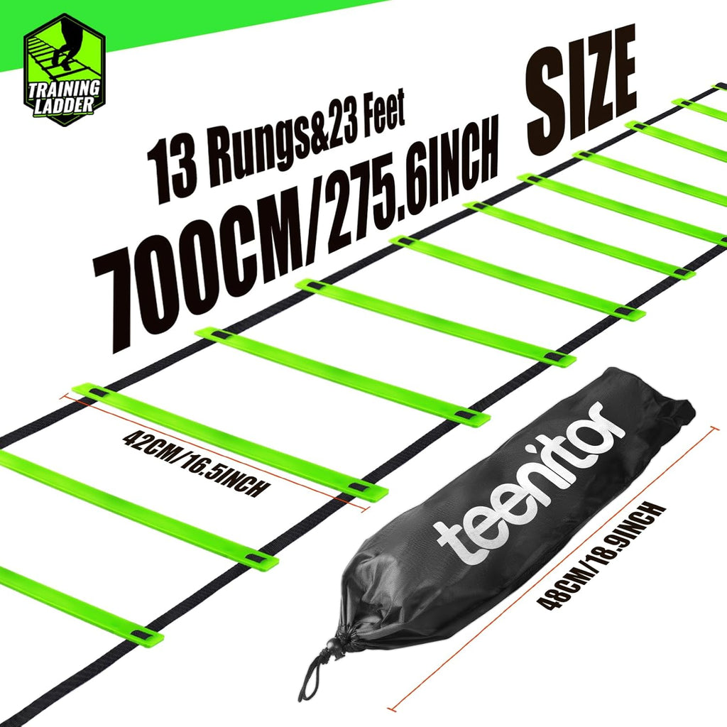 Teenitor Agility Ladder - Speed Training Equipment for Soccer & Football | 13 Rungs, 23 Feet with Carry Bag
