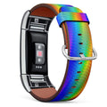 Compatible with Fitbit Charge 2 - Leather Wristband Bracelet Replacement Accessory Band (Includes Adapters) - Vertical Zigzag Chevron Rainbow