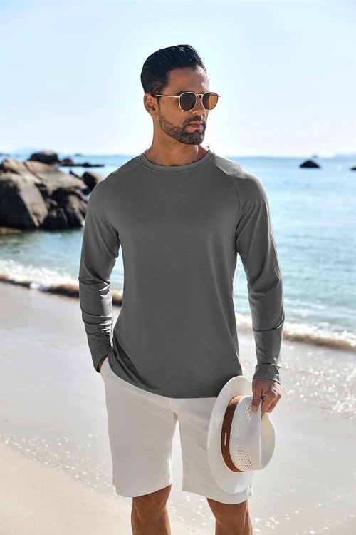 COOFANDY Men's Sun Protection Long Sleeve Rash Guard | Lightweight Quick-Dry Fishing Shirt
