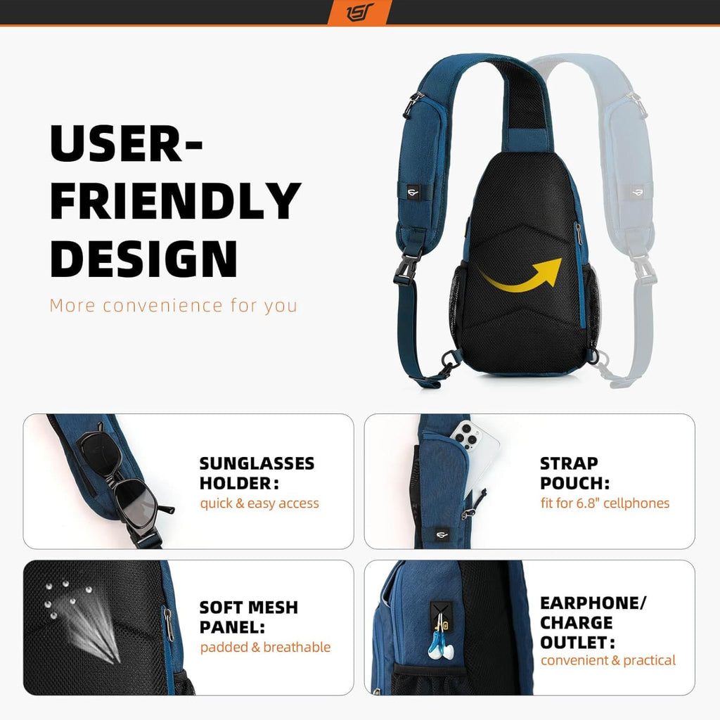 SKYSPER Sling Bag - RFID Crossbody Backpack for Travel & Hiking - Unisex Design in Blue