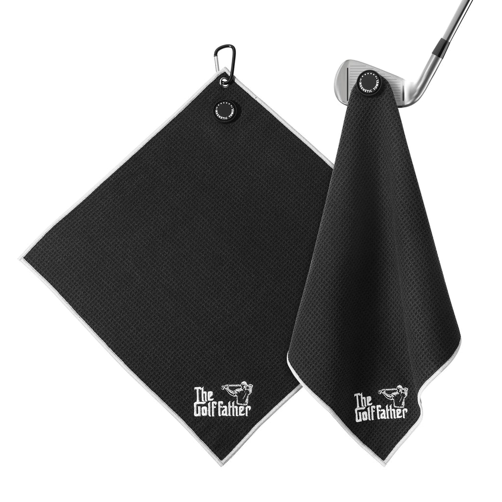 She's Pink Magnetic Golf Towel with Clip, 16"x16" Microfiber Waffle Weave, Quick-Dry Lint-Free Club & Ball Cleaning Cloth, Strong Magnet for Cart/Clubs, Black, 1 Pack