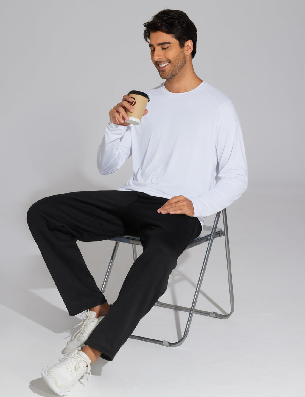 THE GYM PEOPLE Men's Baggy Sweatpants Fleece Drawstring Straight Leg Open Bottom Workout Pants with Pockets Black