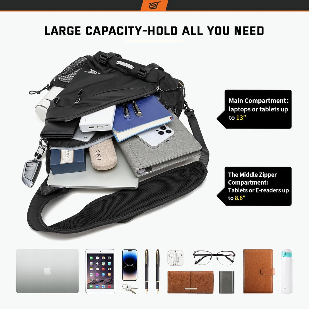 SKYSPER Sling Bag - RFID Crossbody Backpack for Men & Women | 18L Capacity - Black