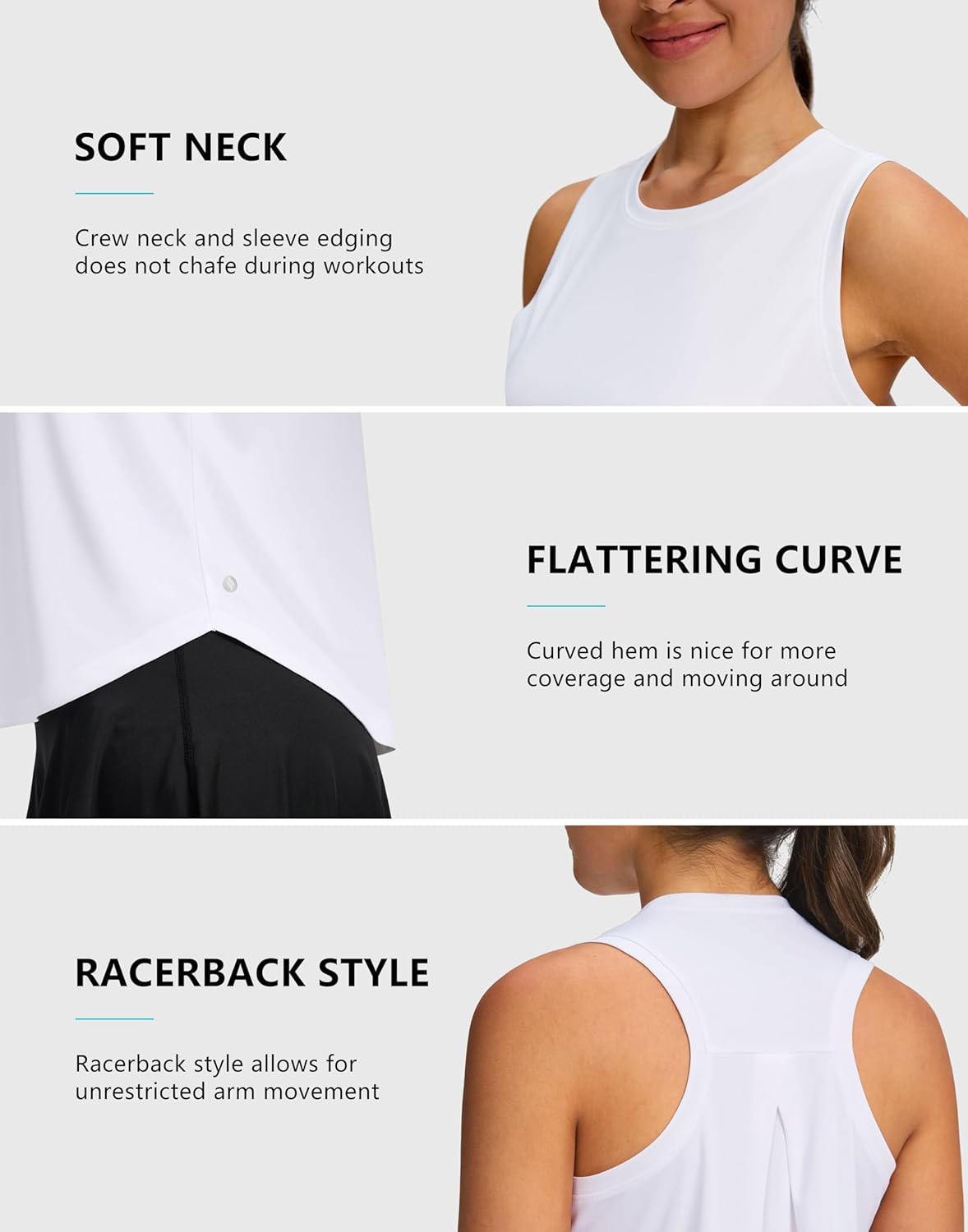 SANTINY Women's Athletic Racerback Tank Tops - Lightweight Workout Shirts for Tennis & Yoga
