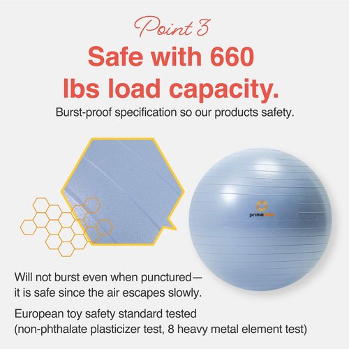 Primasole 45cm Anti-Burst Yoga Ball for Pilates, Core Strength, Pregnancy & Office Chair - Stability Ball for Home & Gym Workout (17.7 Inch, Pale Gray)‌