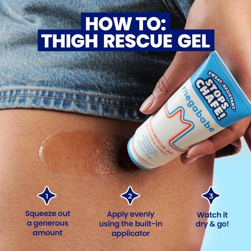 Megababe Thigh Rescue Gel - Clear Anti-Friction Barrier for Chafing | Sweat-Resistant & No-Mess Applicator | 2.5 fl oz