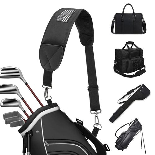 BAIRBRE Golf Bag Strap Replacement Golf Bag Shoulder Strap Adjustable Single Padded Shoulder Strap Waterproof Golf Bag Backpack Straps (Black-USA Flag Grey)
