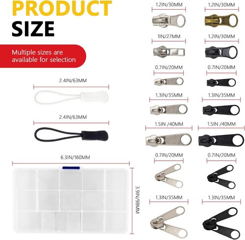 252Pcs Zipper Repair Kit Replacement Zippers Sliders Universal Zippers Fix Repair with Pulls and Pliers for Clothes Backpack Boot Tent DIY #3#5#8 Sizes