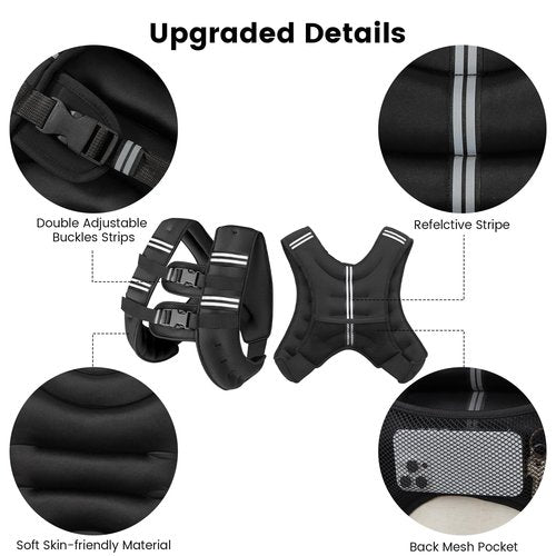 Wolliwa 8lb/12lb/16lb/20Lb Weighted Vest for Woman Men with Reflective Stripe, Size Adjustable Strength Training Weighted Vest for Walk Running Jogging (Black-12 lb)