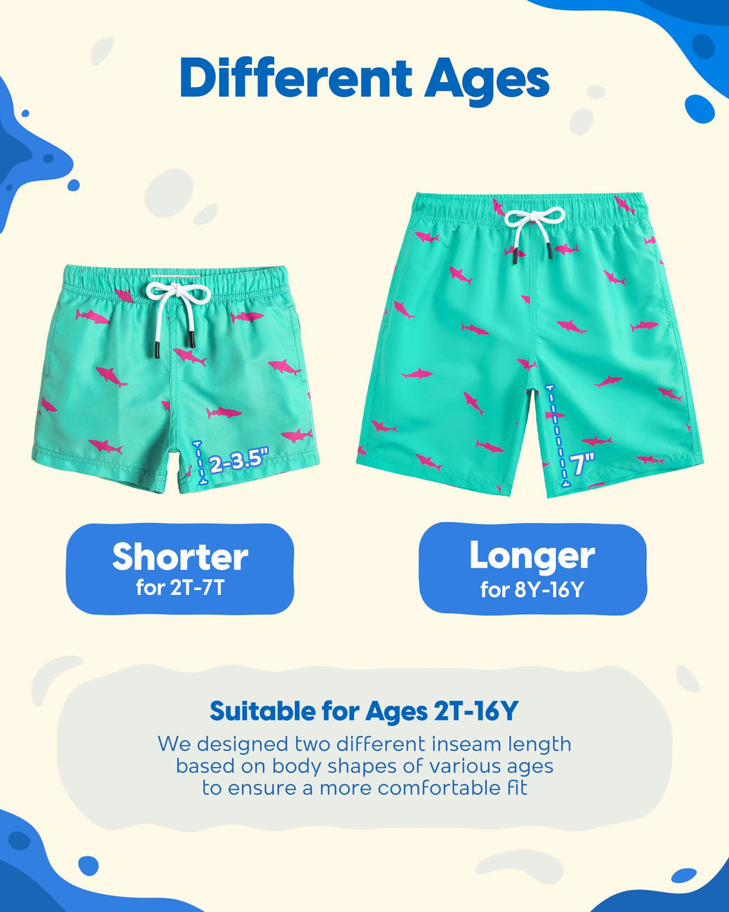 maamgic Boys Swim Trunks Toddler Swim Shorts Little Boys Bathing Suit Swimsuit Toddler Boy Swimwear,Shark SkyBlue,2 T
