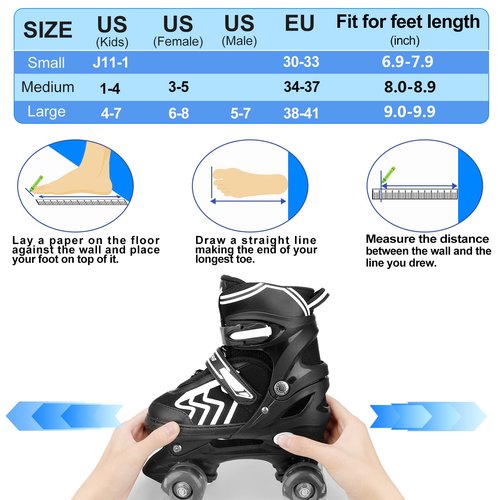 SZHZS Kids Roller Skates for Boys Girls Children Beginners, 4 Sizes Adjustable Roller Skates for Youth Big Kids for Outdoor Indoor Sports