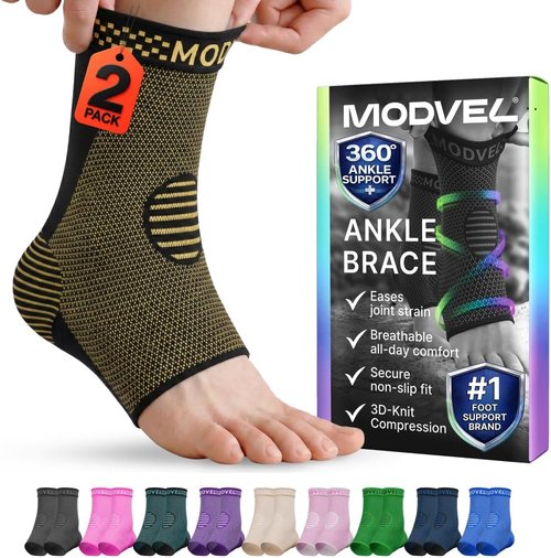 Modvel Foot & Ankle Brace | Compression Sleeve for Sprained Ankle Relief - Support for Plantar Fasciitis, Tendonitis & Arthritis - Unisex Design