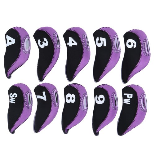 Liukouu Golf Iron Head Covers Set, 10Pcs Neoprene Black Numbered Golf Irons Covers