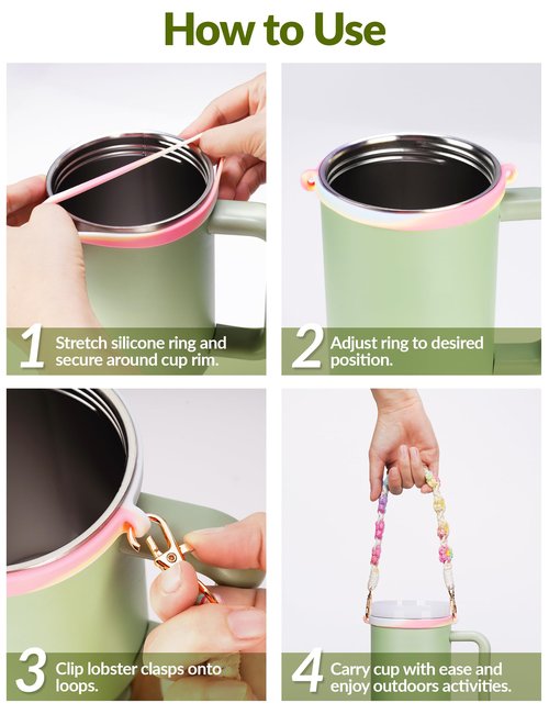 NiHome Water Bottle Handle Set for Stanley, Owala, Simple Modern, Hydro Flask, Yeti, Adjustable Handwoven Strap with Shoulder Carry and Short Handle, Hands-Free Secure Fit for Hiking, Camping, Cycling