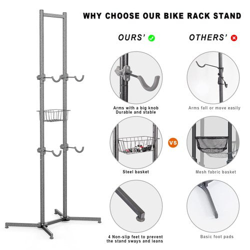 CXWXC 2-/4-Bike Storage Rack with Basket - Bike Rack Garage for Road, Mountain and Hybrid Bike Garage & Home (For 2 bikes)