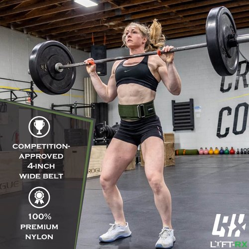 LYFT-RX Weightlifting Belt for Squats, Deadlift, Powerlifting, Olympic Weight Lift, Cross Train, Gym, Workout, 4-inch Wide Fit Nylon Belt, Men/Women, OD GREEN - SMALL
