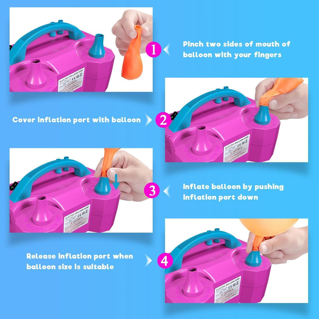 Skiennix Electric Balloon Pump - Portable Dual Nozzle Air Blower for Party Decorations | 110V 600W, Rose Red