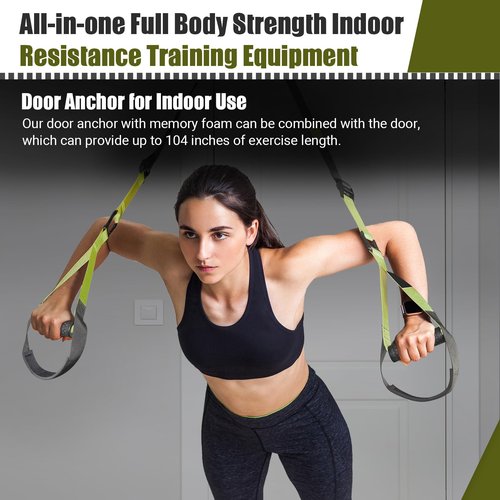 Home Resistance Training Kit, Resistance Trainer Exercise Straps with Handles, Door Anchor and Carrying Bag for Home Gym, Bodyweight Resistance Workout Straps for Indoor & Outdoor(Green)