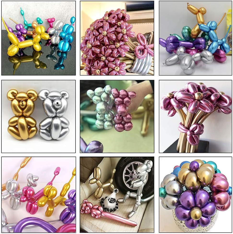 Skiennix 100pcs 260 Long Balloons Kit - Shiny Metallic Latex Twisting Balloons for Parties | Multicolor