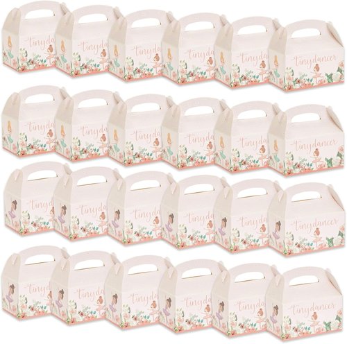 Blue Panda Ballet Party Favor Gable Boxes - Floral Tiny Dancer Goody Bags - Pack of 24, Pink, 6 x 3 x 4 in
