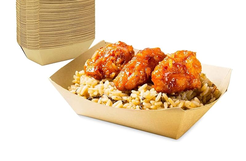 Extra Large Kraft Paper Food Boats – 100 Pack, 8.1x5.8x2.1 Inches, Disposable & Recyclable, For Condiments, Snacks & Catering (Variation: 100+3 LB)