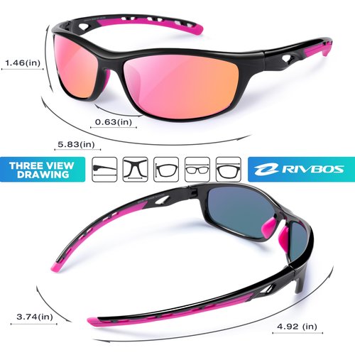 RIVBOS Womens Sunglasses Polarized TR90 Unbreakable Frame Sports Driving Fishing Cycling RB833-Black&Pink