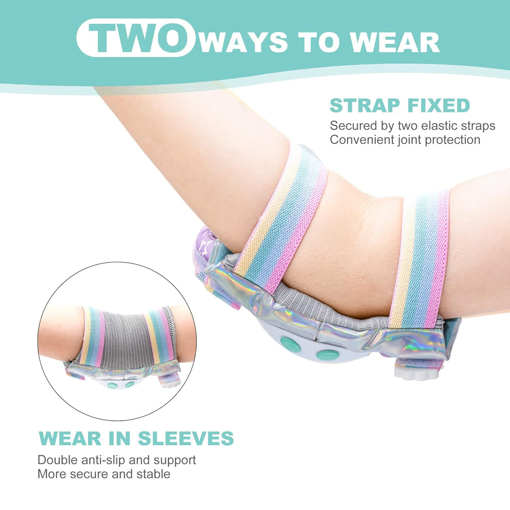 SULIFEEL Rainbow Unicorn Protective Gear Set - Adjustable Knee Pads, Elbow Pads & Wrist Guards for Kids | Shiny Small
