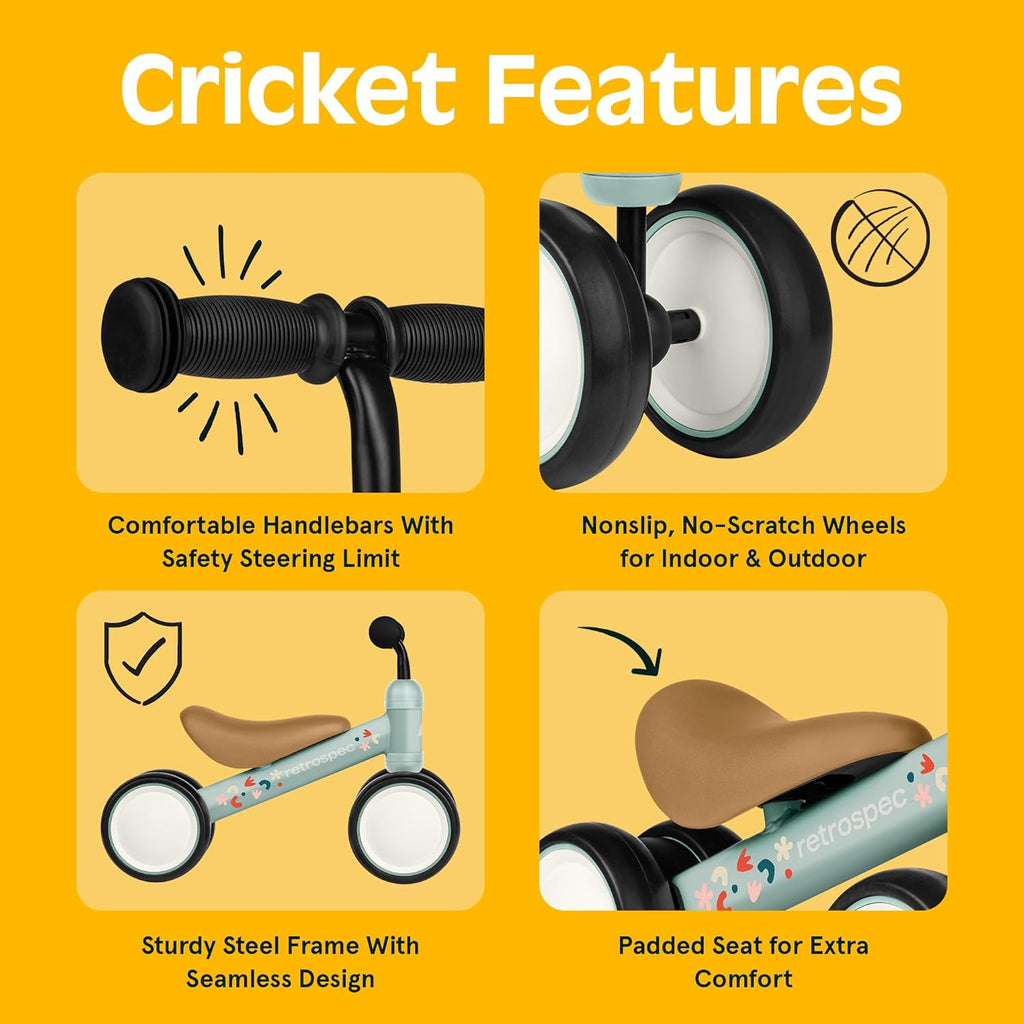 Retrospec Cricket Baby Balance Bike - 4-Wheel Ride-On Toy for Toddlers 12-24 Months | Perfect First Birthday Gift