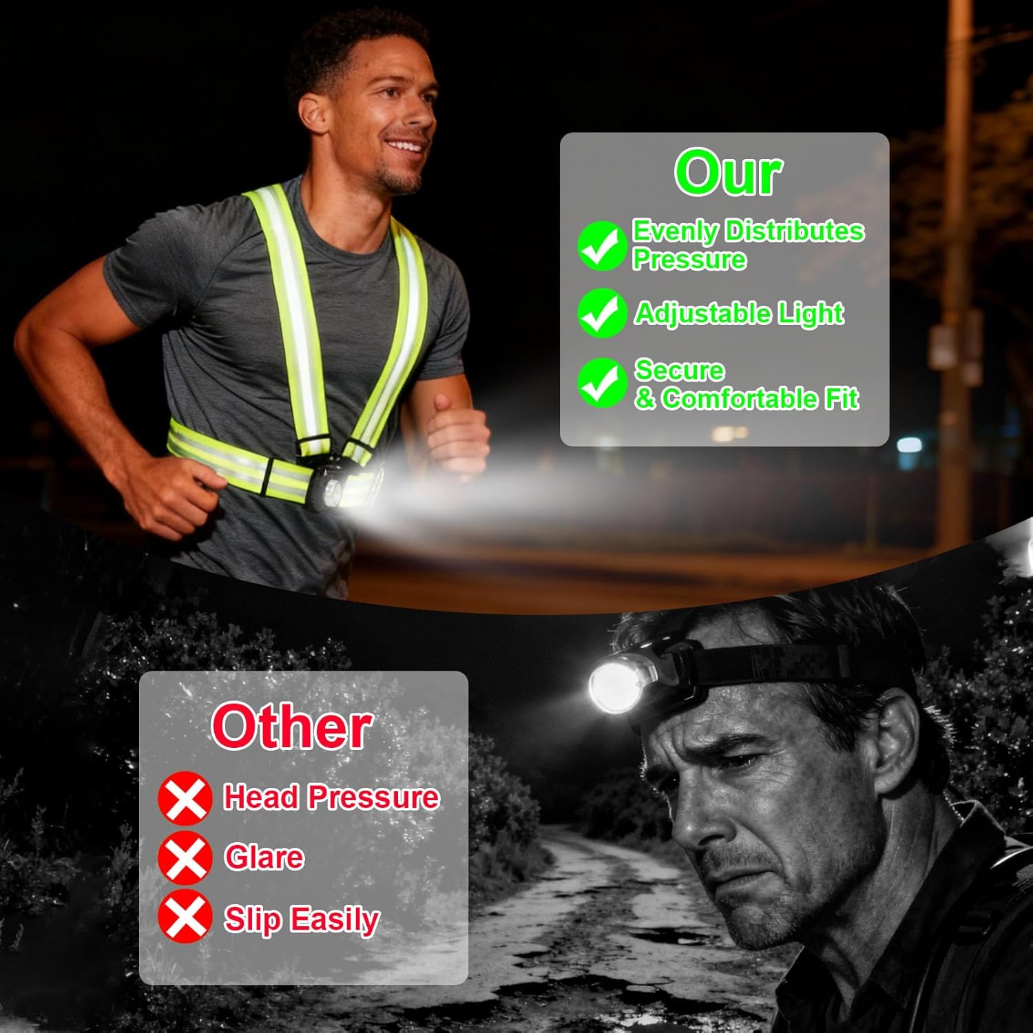 Skiennix Running Lights - Adjustable Reflective LED Chest Light for Night Safety | IPX4 Waterproof Gear