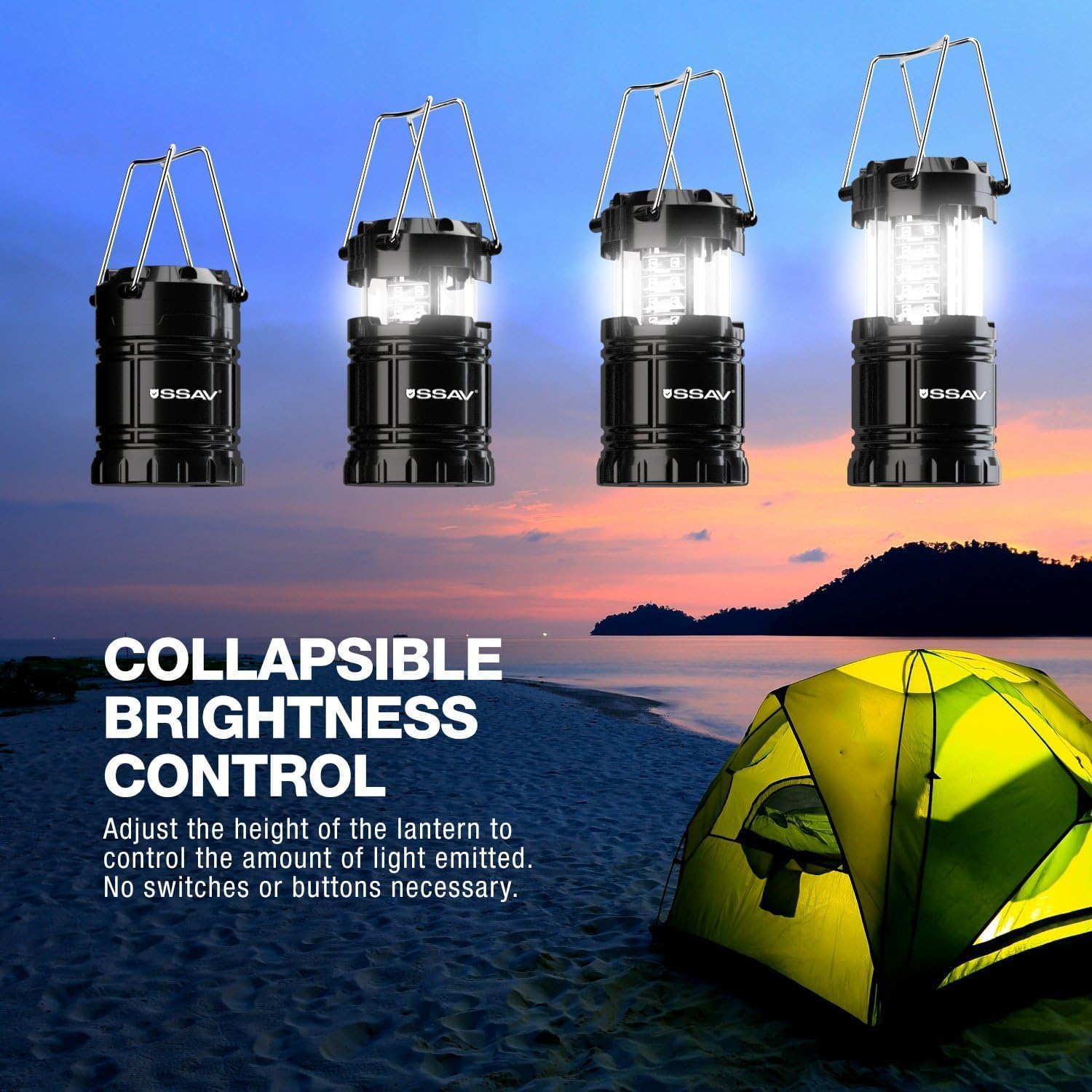 Skiennix LED Camping Lantern - Portable Emergency Light for Hurricane Survival | 4 Pack Black