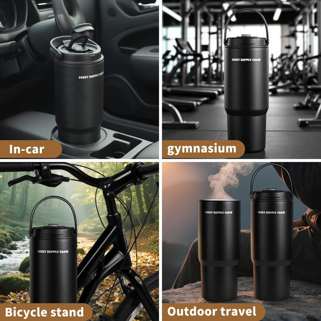 Skiennix Stainless Steel Water Bottle - 24 Oz Vacuum Insulated Tumbler with Straw | Keeps Drinks Cold for 12 Hrs, Iced for 24 Hrs (Black)