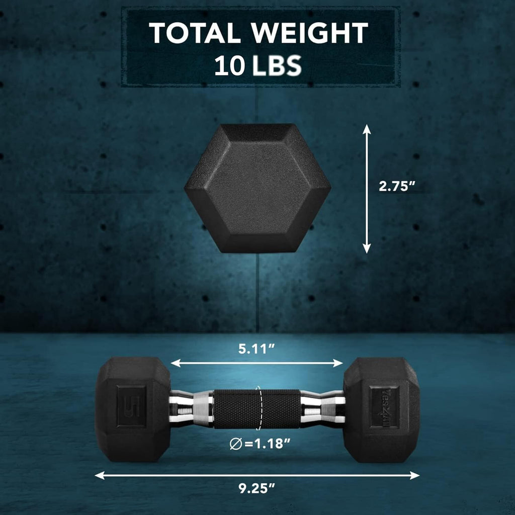 Yes4All Hex Dumbbells - Chrome/Rubber Grip Hand Weights with Anti-Slip Design | 10-30 LBS Pair