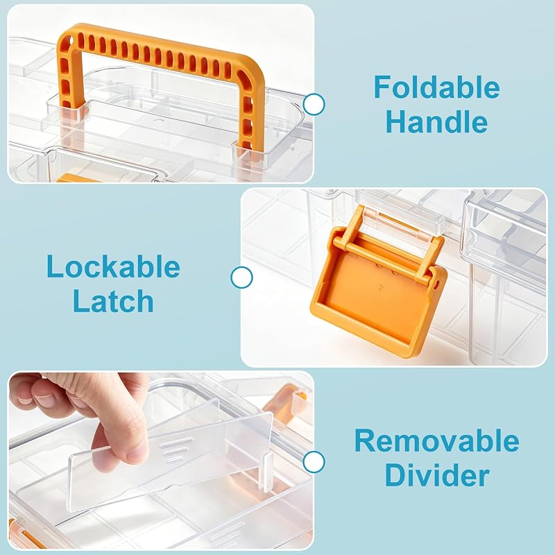 Clear 2-Layer Fishing Tackle Box Organizer with Tray and Locking Latch