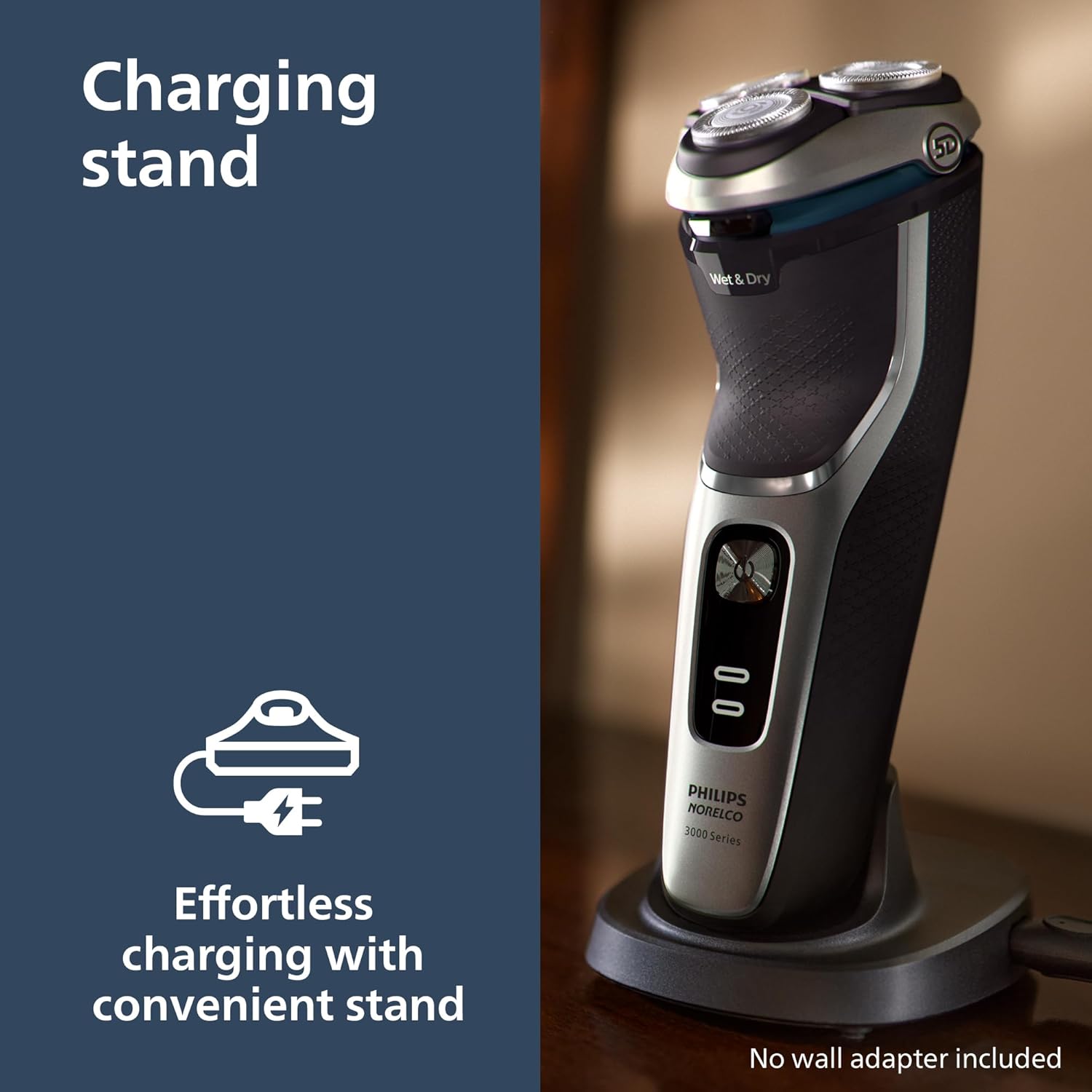 Philips Norelco Shaver 3900 Series - Wet & Dry Electric Shaver with Travel Pouch & Charging Stand - Storm Blue