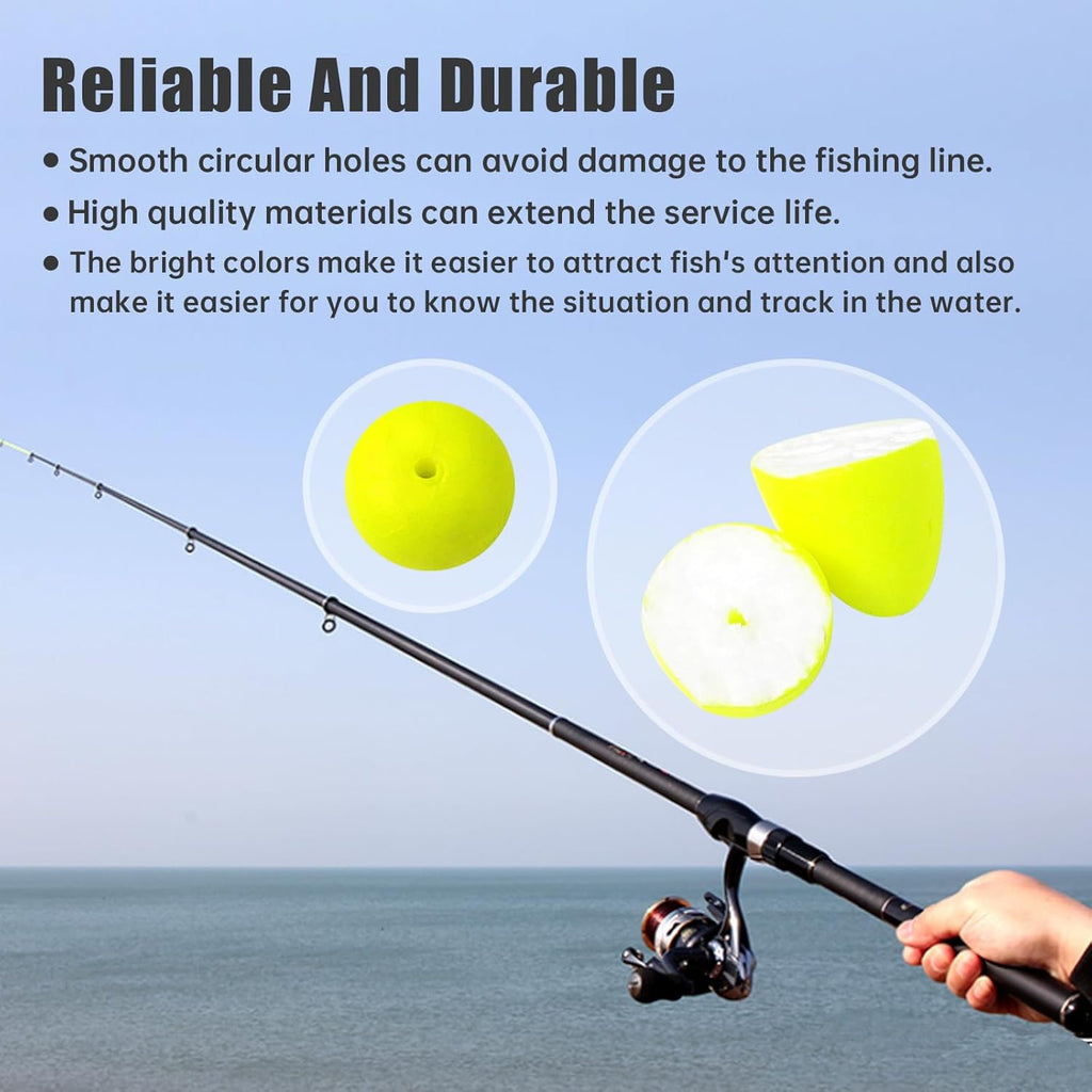 Skiennix Bullet Fishing Foam Floats - Durable Snell Float for Spinner Rig Making | 60 PCS Yellow