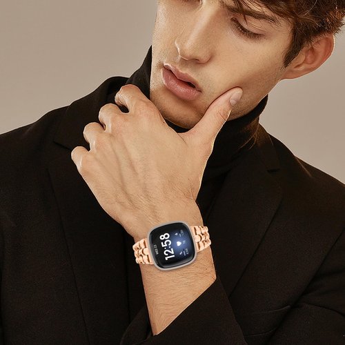 Mtozon Metal Bands Compatible with Fitbit Versa 4/Versa 3/Sense 2/Sense, Women Replacement Wristband, Rose Gold