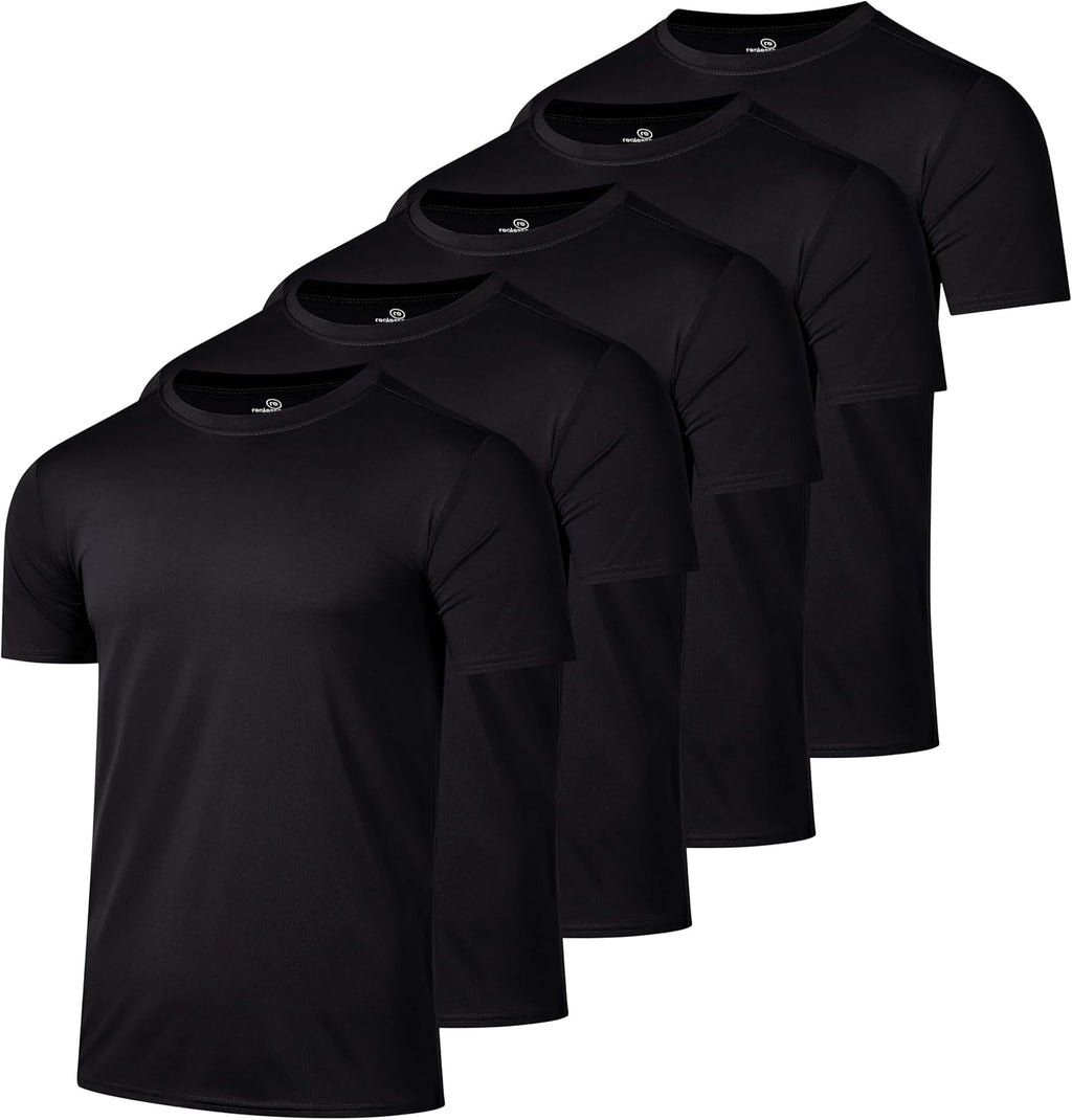 Real Essentials Men's Dry-Fit Short Sleeve Crew Neck T-Shirts - 5 Pack for Gym & Fitness Activities