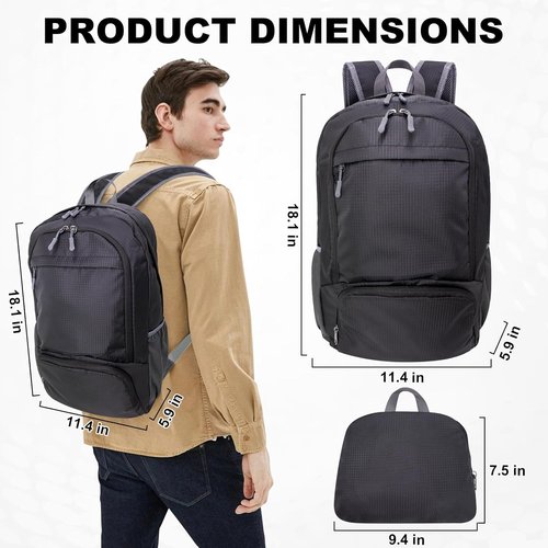 HOLYLUCK 20L Lightweight Packable Hiking Daypack - Foldable Backpack for Travel | Black Color