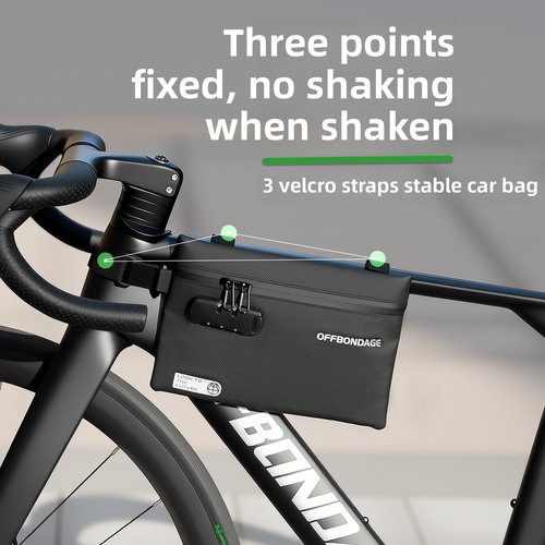 OFFBONDAGE Top Tube Bike Bag for Bicycle with 3-Digit Lock - Water-Resistant Bicycle Frame Bag Secure & Minimalist Bike Pouch Fits Road & Mountain