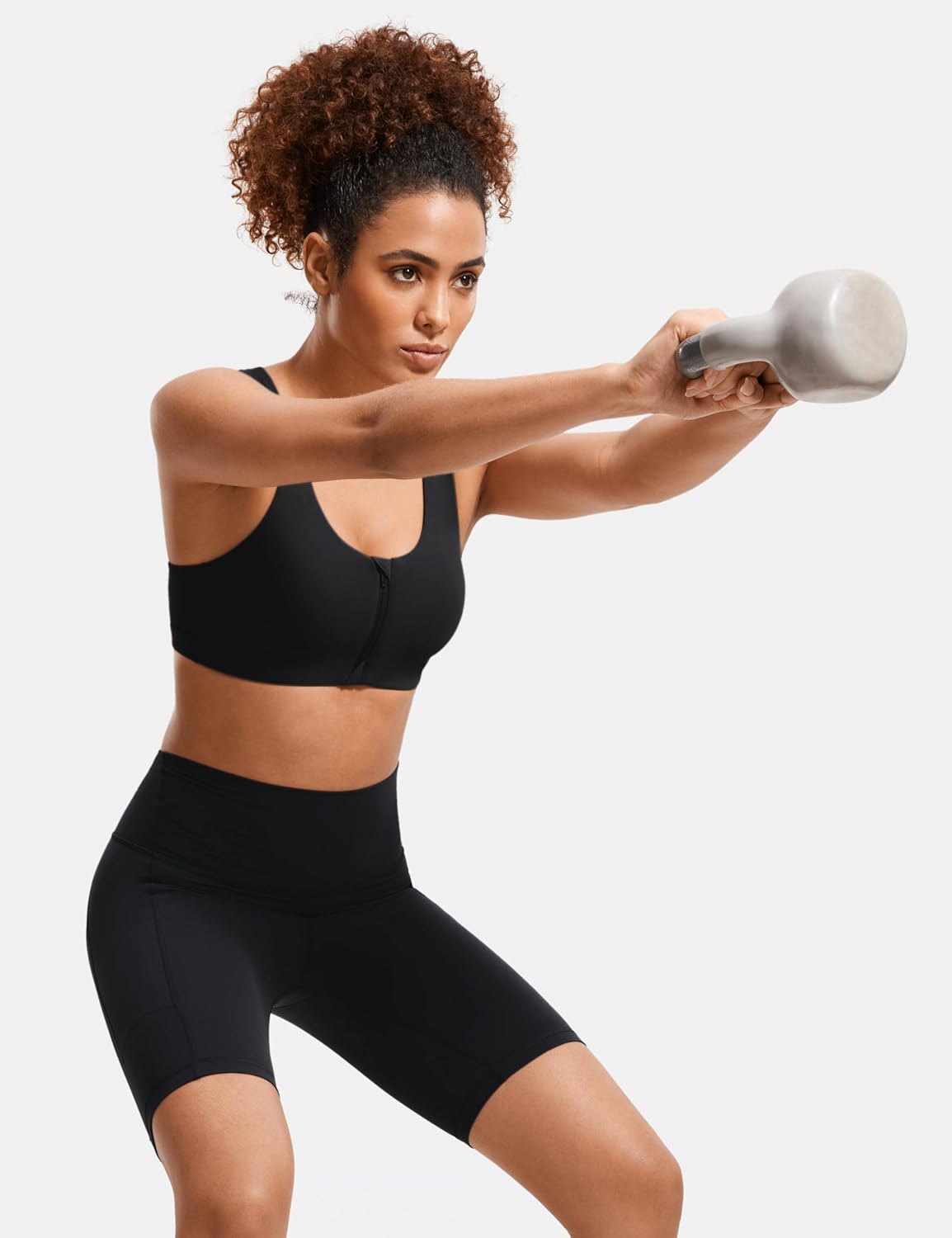 SYROKAN High Impact Zip Front Sports Bra for Women - No Underwire, Soft Padded, Racerback Design