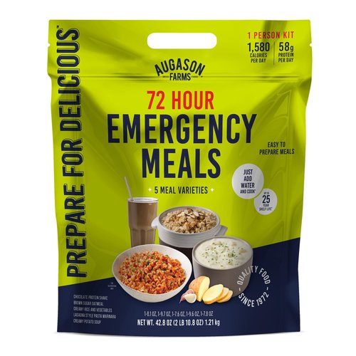 Augason Farms 72 Hour Emergency Food Supply Kit, Dehydrated Meal Survival Food Pouches for 1 Person - 18 Servings