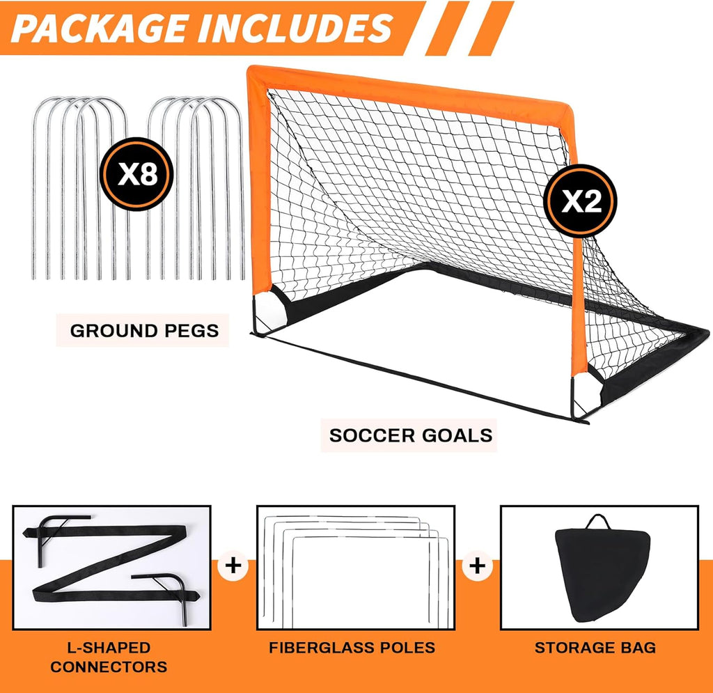 Skiennix 2-Pack Soccer Goals - Pop Up Folding Mini Goals for Indoor/Outdoor Practice | 4’ x 3’ with Carry Bag