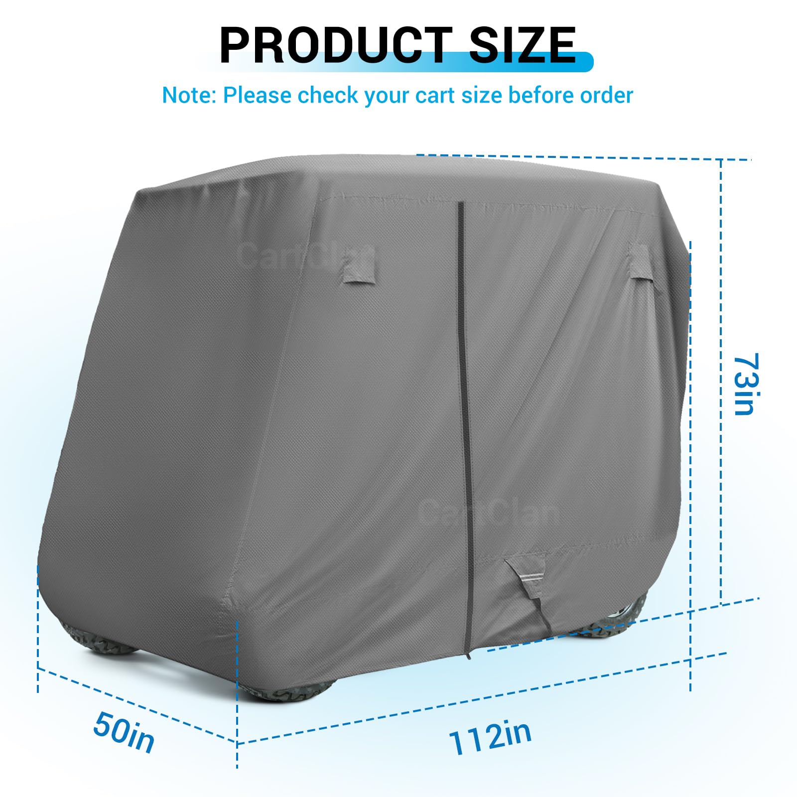 Universal Golf Cart Cover, 420D Waterproof Windproof Golf Cart Cover with Storage Bag, Suitable for Most 2/4 Passenger EZGO, Yamaha, Club Car Golf Carts, Grey