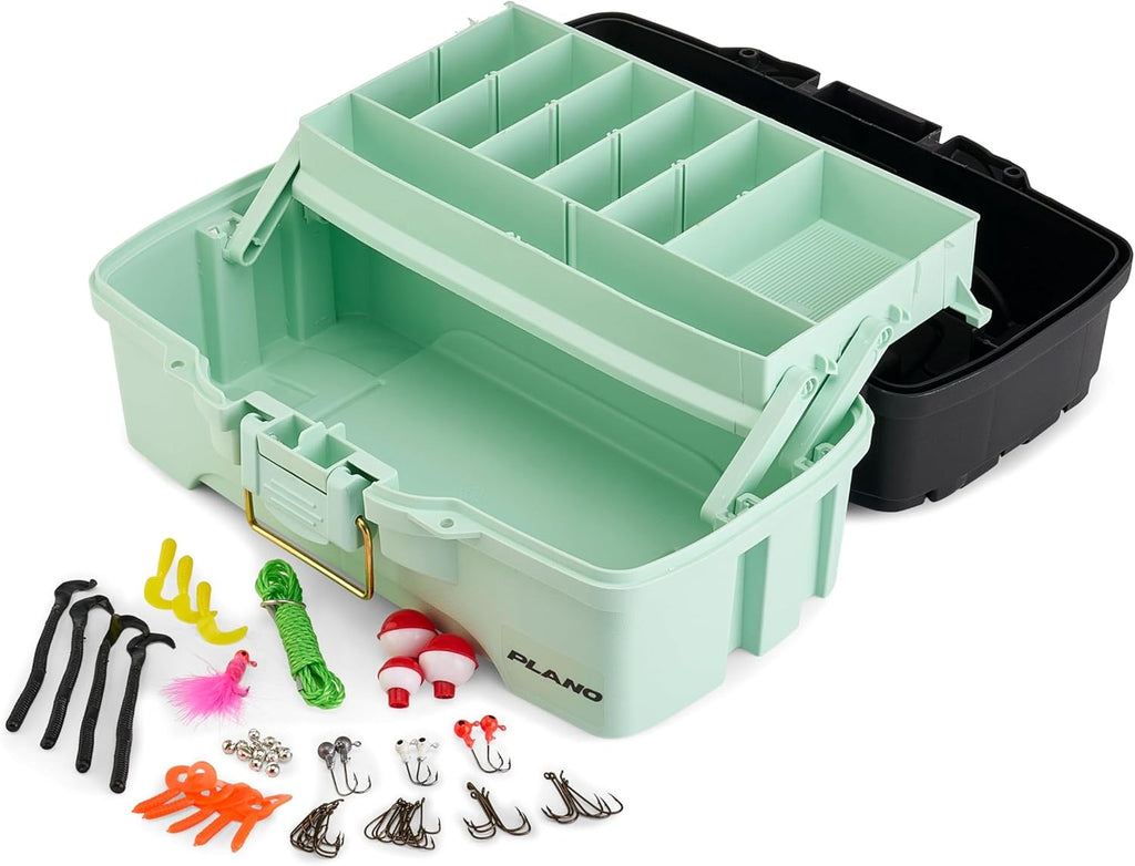 Plano | Catch All One-Tray Tackle Box Kit - Rust-Proof Brass Latch, Deep Storage, Black/Blue