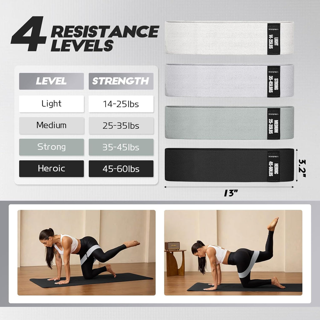 Resistance Bands for Working Out with Guide, 4 Workout Bands for Women & Men, Fabric Exercise Bands for Legs, Hip, Glute, Butt, Booty Bands Set for Yoga, Pilates, Strength
