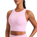 CRZ YOGA Butterluxe High Neck Crop Tank Tops for Women - Racerback Padded Longline Sports Bras Workout Vita Pink Medium