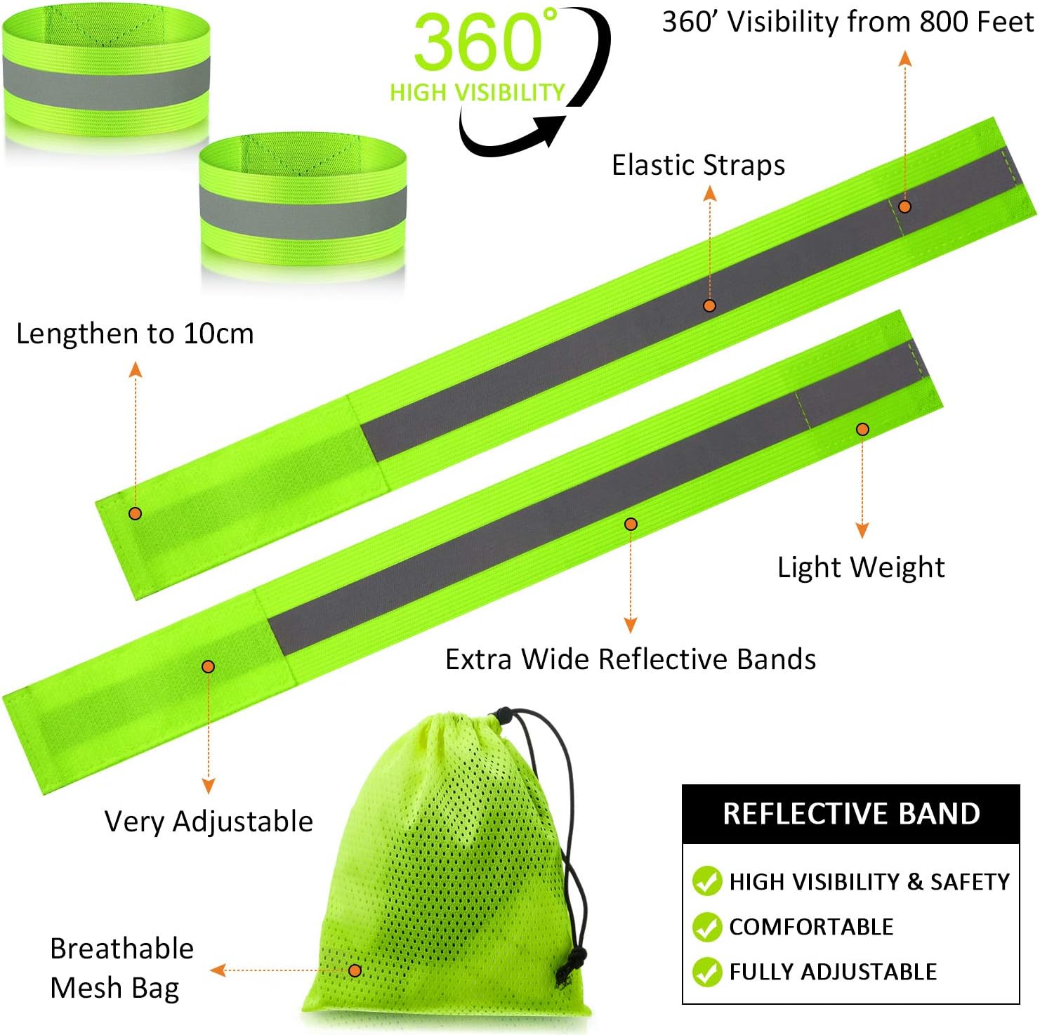 Skylety Reflective Bands - High Visibility Neon Straps for Running, Cycling & Walking | 4 Pieces